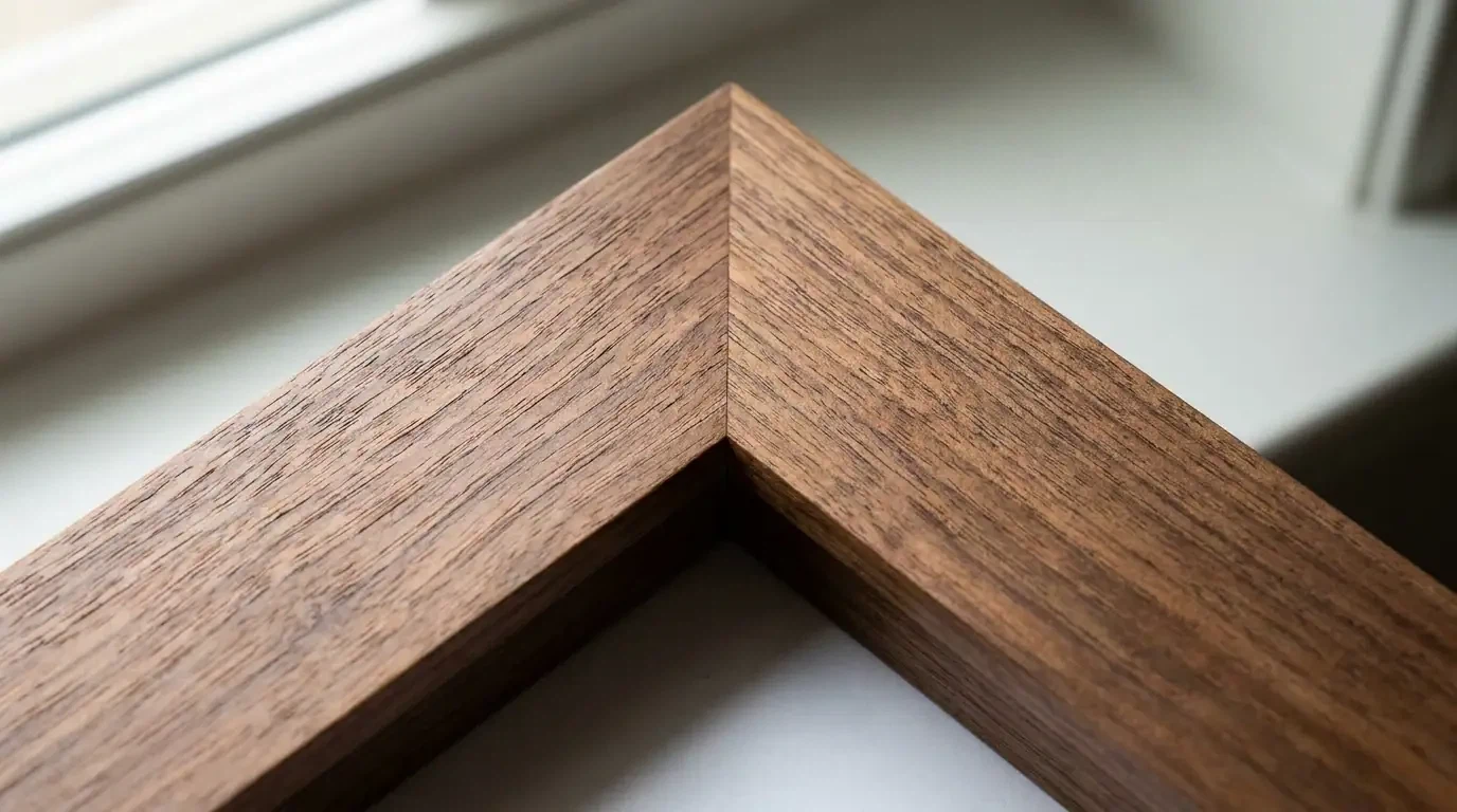 cnc-precision-miter-joint-wood-frame-close-up cnc-precision-miter-joint-wood-frame-close-up
