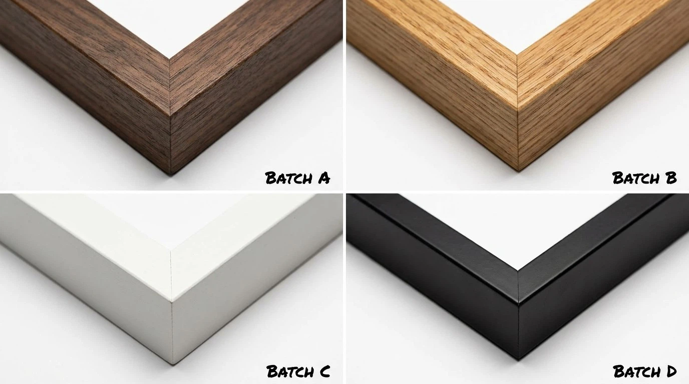wholesale-picture-frame-production-samples-batch-comparison-top-view wholesale-picture-frame-production-samples-batch-comparison-top-view